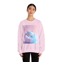 Load image into Gallery viewer, Cozy Blue Cat Crewneck Sweatshirt | Cute Cat Design, Unisex Sweater, Gift for Cat Lovers, Comfortable Loungewear, Perfect for Home
