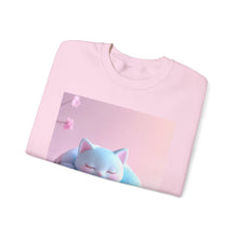 Load image into Gallery viewer, Cozy Blue Cat Crewneck Sweatshirt | Cute Cat Design, Unisex Sweater, Gift for Cat Lovers, Comfortable Loungewear, Perfect for Home